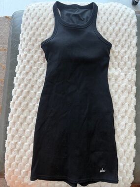 ALO Yoga Black Ribbed Racerback Mini Dress